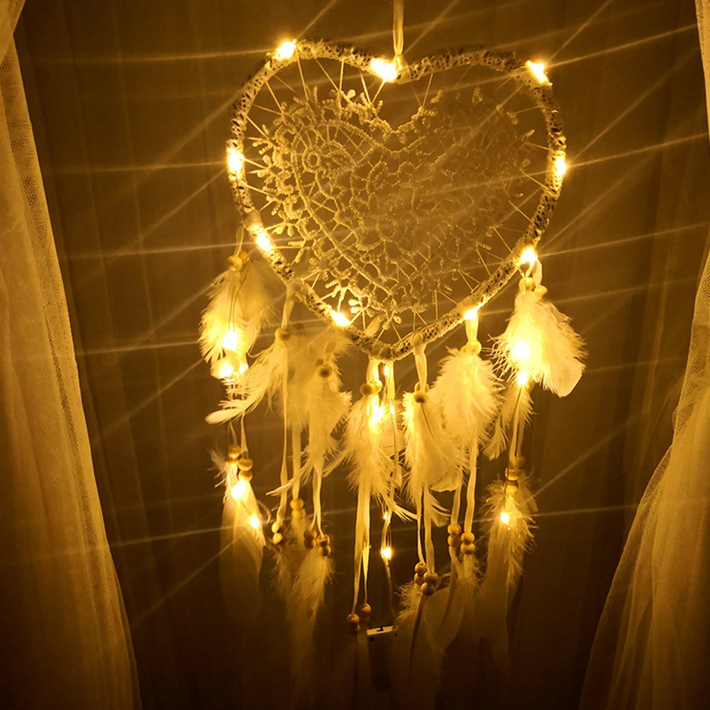 Ловец снов вырезанный светодиодный в форме сердца белый свет домашнее украшение