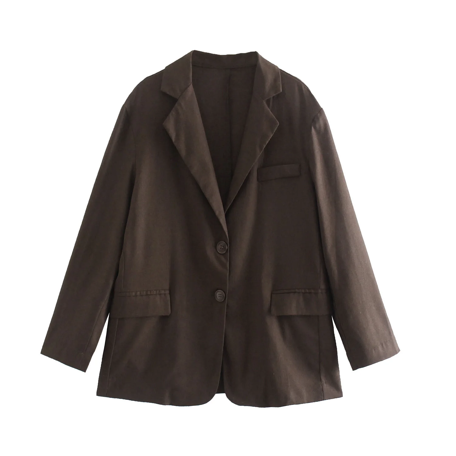 

Women Solid Brown Linen Chic Office Lady Casual Fashion Blazer Jacket Coat Female Notched Collar Single Breasted Loose Top