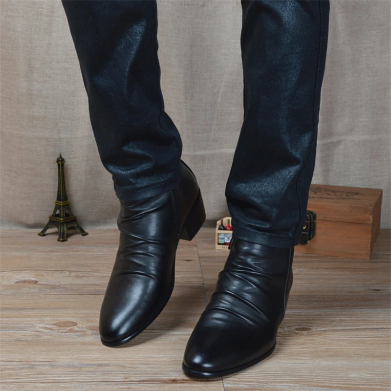 Модные мужские ботильоны из натуральной кожи Высокие ботинки на молнии Черные