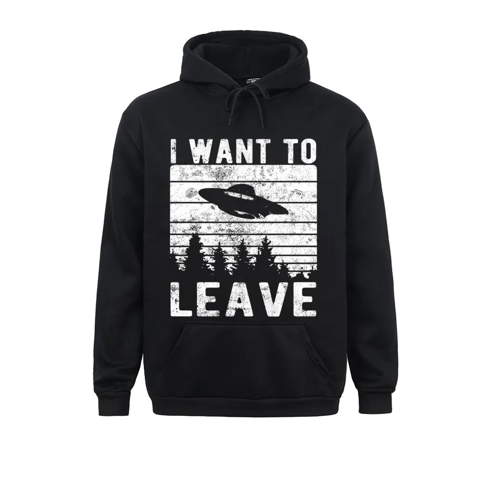 

I Want To Leave Funny Alien UFO Distressed Novelty Gift Long Sleeve Long Sleeve Hoodies Men Sweatshirts Hip Hop Hoods Brand