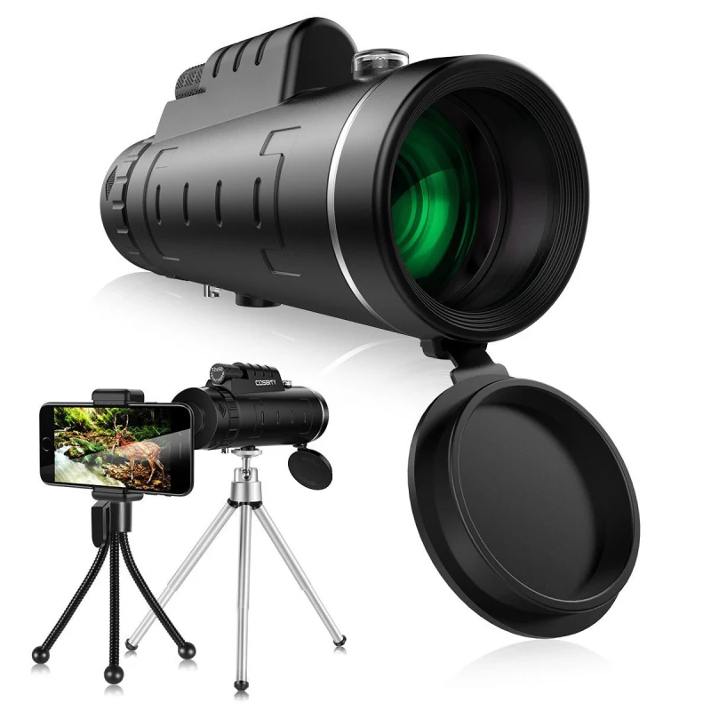 

Monocular Telescope HD Zoom Monocular Binoculars with Smartphone Holde&Tripod FMC BAK4 Weak Night Vision Pocket Telescope 40X60