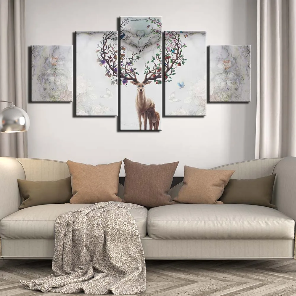 5 панельных холщовых картин с изображением оленя матери сезона картины деревом