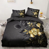 golden flower 3d digital printing custom bedding set 23 pieces single double queen duvet cover set home textile black bedspread