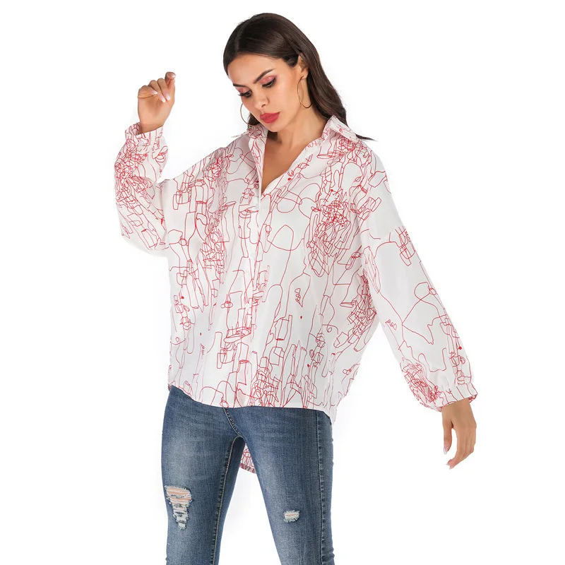 Европа и Америка 2020 женская осенняя зимняя рубашка с буквенным принтом Женская