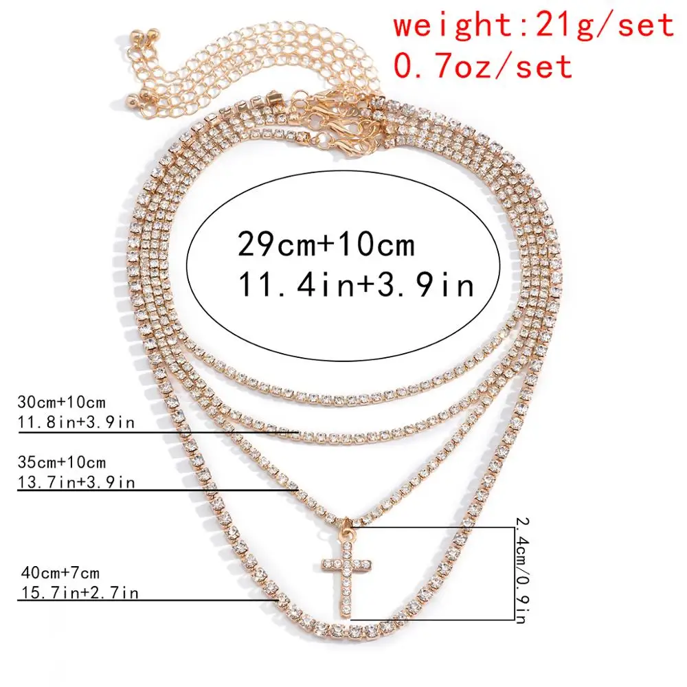 

Lacteo Fashion Rhinestone Cross Shape Pendant Necklace Statement Multi Layer Clavicle Chain Choker Necklace Jewelry for Women