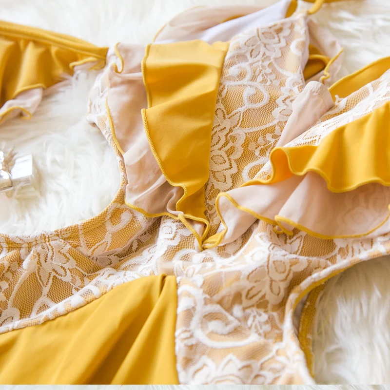 Купальник женский цельный боди 2020 желтый купальник кружевной сексуальный V