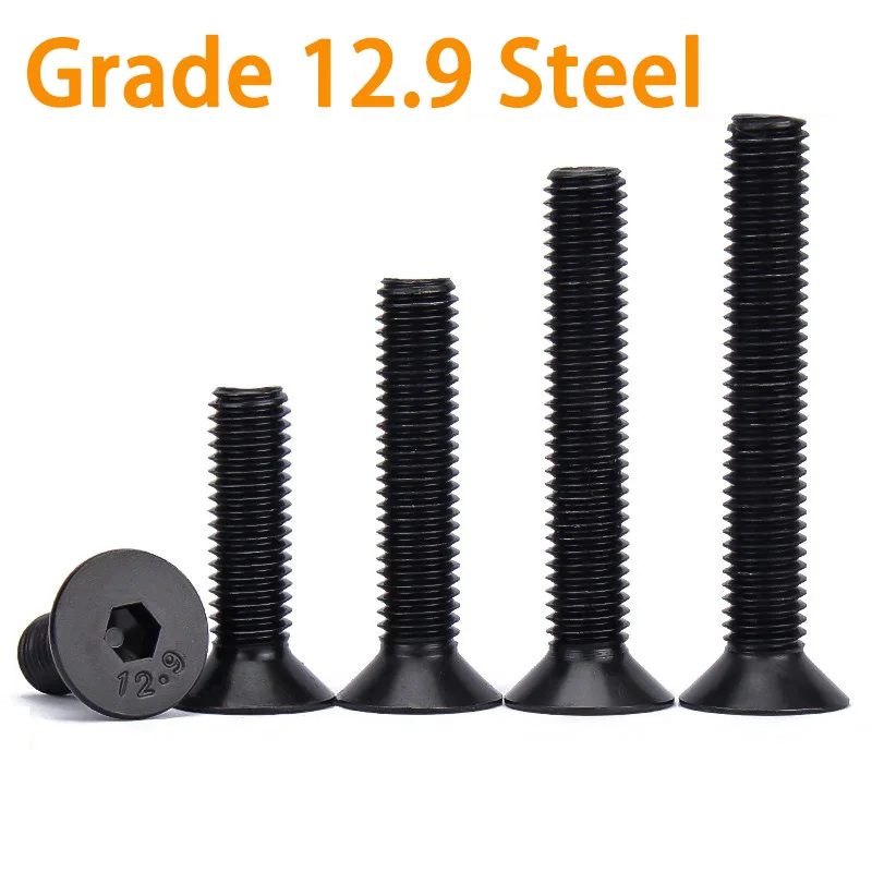 

2~50pcs M2 M3 M4 M5 M6 M8 Black Grade 12.9 Alloy Steel High Strength Hexagon Hex Socket Head Flat Countersunk Allen Bolt Screw