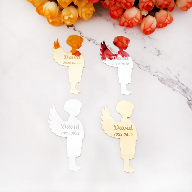 20 штук на заказ Зеркало милый ребенок мальчик форма душ лазерная резка вырезание