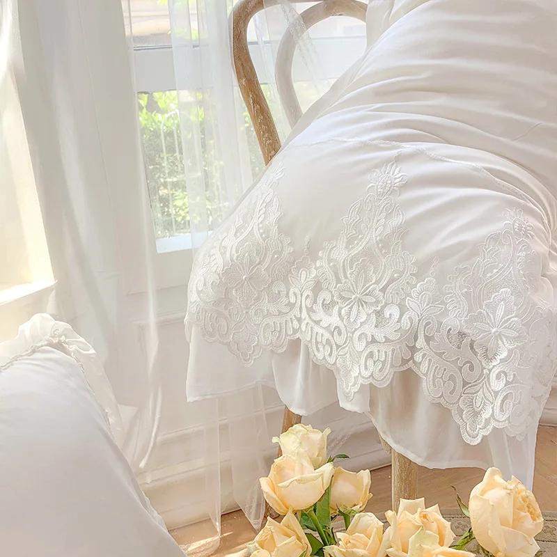 Комплект роскошного постельного белья из 4/6 шт. белая кружевная комбинированная