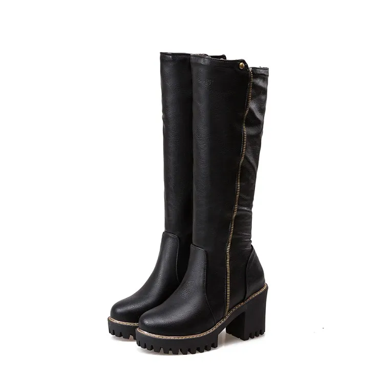 Ботфорты женские выше колена сапоги на молнии сбоку с круглым носком обувь до