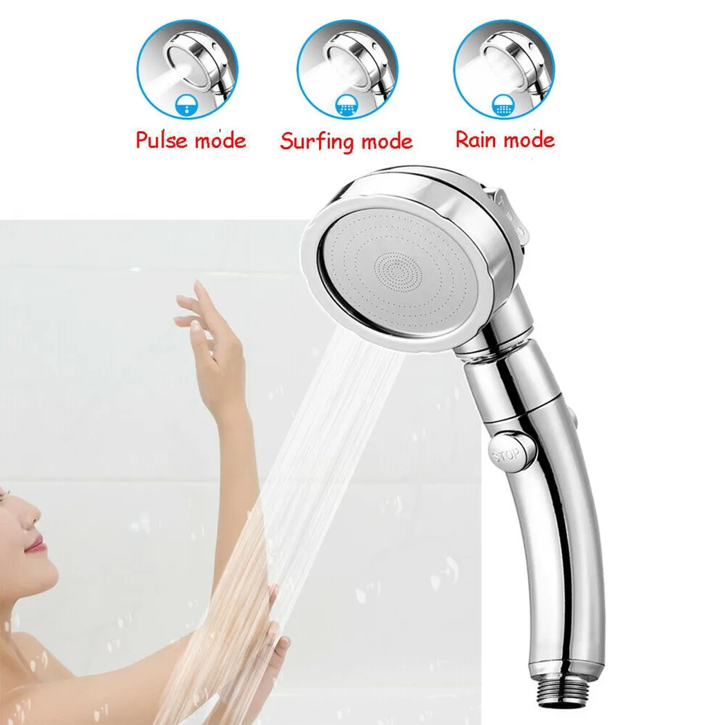 

1Pc 360 Degree Rotating Retro Golden Shower High Pressure 3 Modes with Stop Button Water Saving ABS Plastic Shower Head
