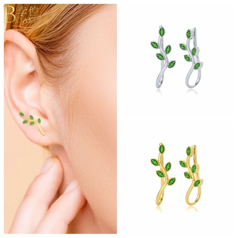 

BOAKO 925 Sterling Silver Earring For Women Pendiente Plata Crystal/ Green CZ Stud Earing Luxury Jewelry Girl Piercing Earings