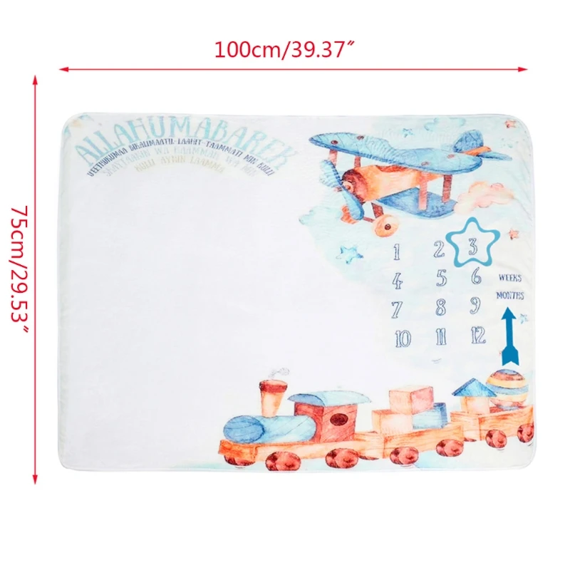 

Baby Monthly Record Growth Milestone Blanket Newborn Photography Props Creative Cartoon Airplane Train Background Cloth