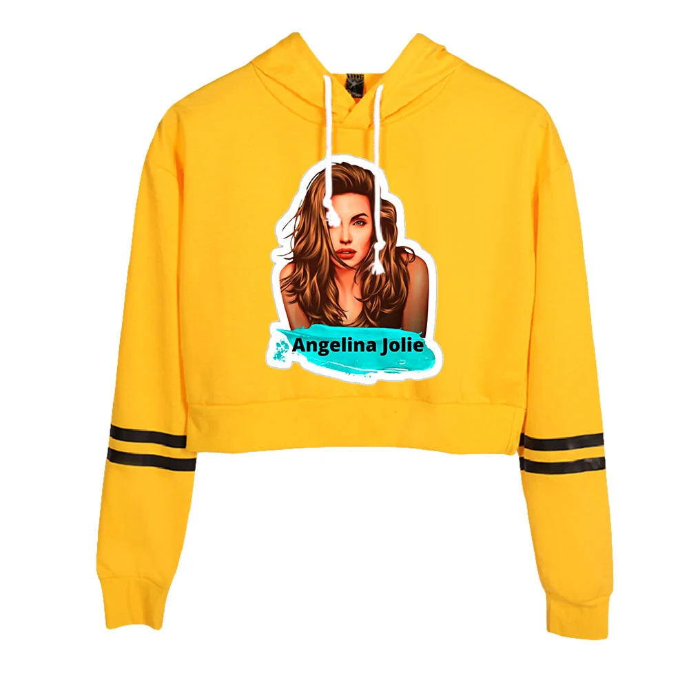 

Angelina Jolie Hoodie Female Long Sleeve Navel Cropped Hoodie Women's Pullover Casual Streetwear American Star Fashion Clothes