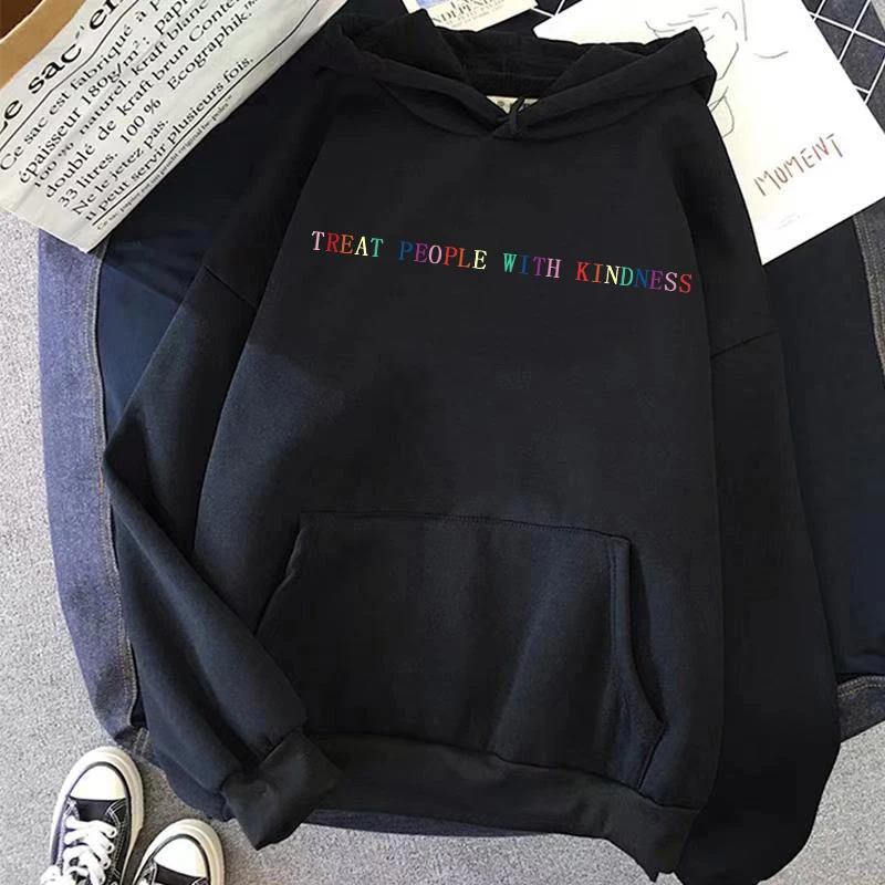 

Women Vintage Casual Punk Letter Hip Hop Hooded clothes violet sweatshirt 2021 New Treat People with Kindness Fashion Hoodeds