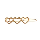 Модная золотистая металлическая заколка в форме тройного сердца, аксессуары для волос