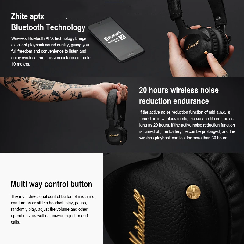 

Wireless Bluetooth With Multi-way Control Button Foldable Manual Noise Reduction Earphones Portable For Outdoor Headphone