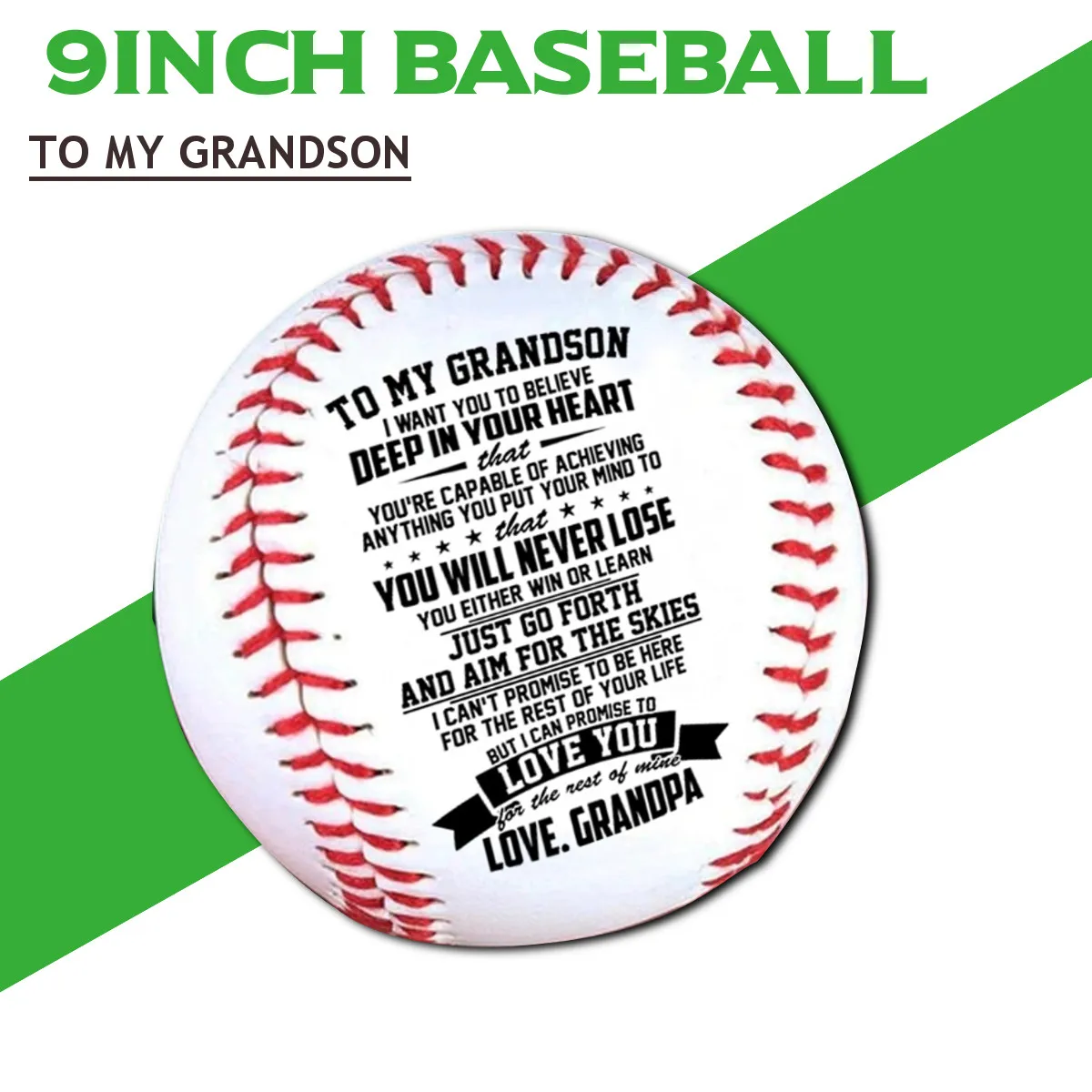 

To My Grandson Grandpa Engraved 9'' Handmade Baseballs PVC Upper Rubber Inner Soft Baseball Softball Ball Training Baseball