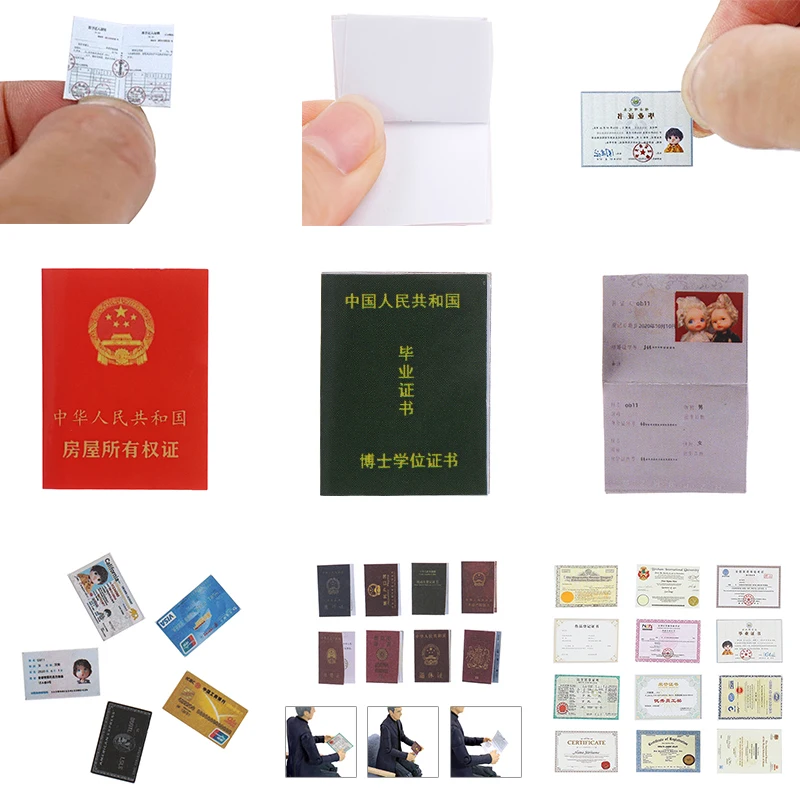 

1/12 миниатюрная карточка для кукольного домика для брака, удостоверения личности, банковская карточка, сертификат недвижимости, домашний ре...