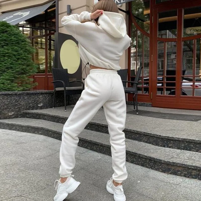 

Женский спортивный костюм с надписью, толстовка с капюшоном и штаны с эластичным поясом, свободный Укороченный свитшот с длинным рукавом, ...