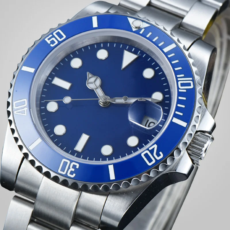 Для мужчин мужские часы bomax Марина Автоматическая 40 мм стерильные синие