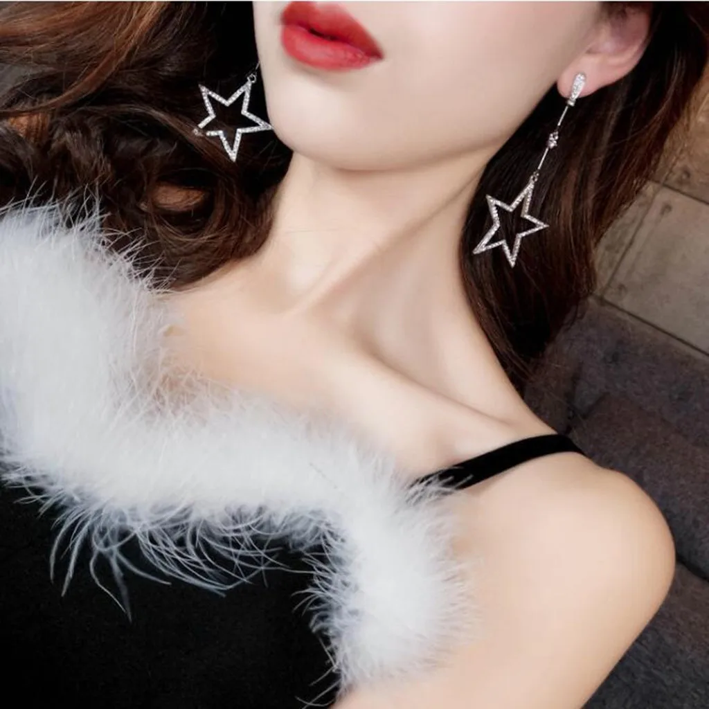 Серьги длинные звезды личности дикие пятиконечные стразы женские серьги