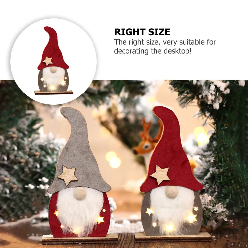 

1Pc Christmas Adornment LED Luminous Xmas Faceless Wooden Ornament for Desktop