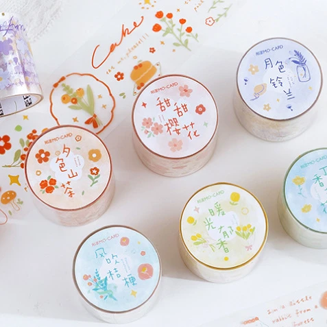 

6PCS/LOT High Quality Transparent Style The Vivid Flowers Colorful Masking Tapes Set 40mm*3M