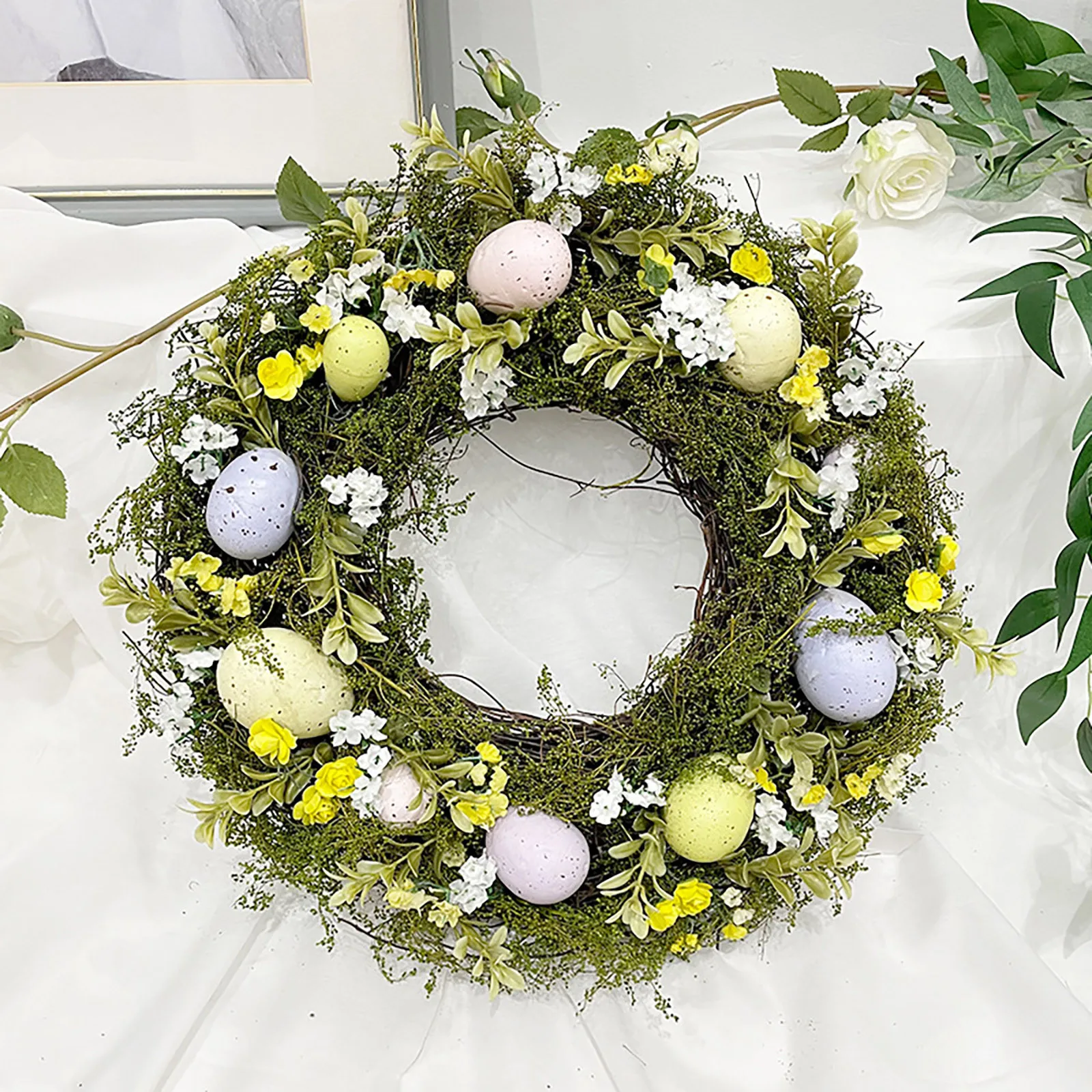 

Easter Eggs Wreath Rattan Decor Artificial Simulated Garland For Easter Festival Door Window Pendant Home Decoration