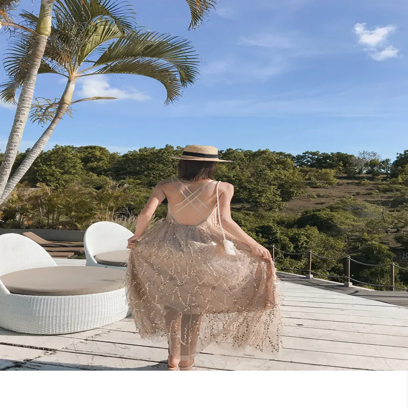 Сексуальное длинное платье с блестками женские летние праздничные платья