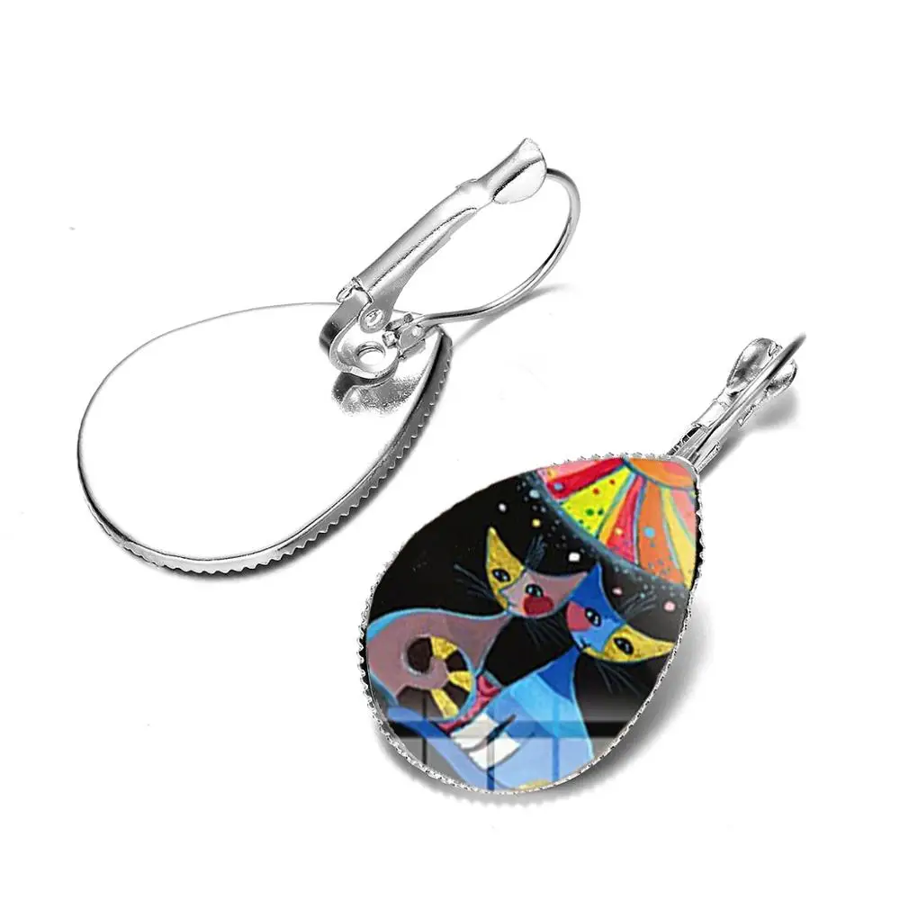 Черно-белые серьги в виде двух кошек необычная кошка новые Мультяшные