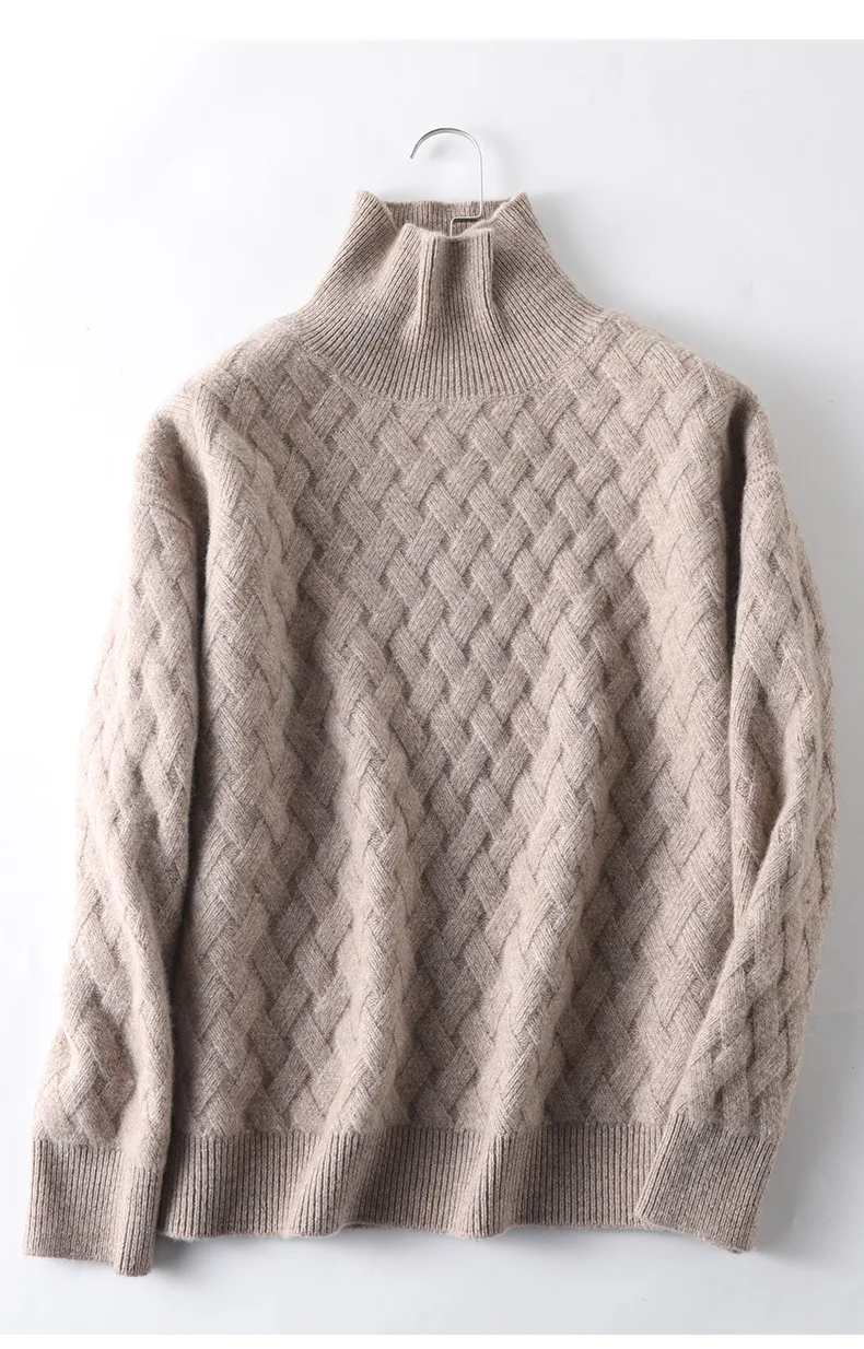 Women's 100% Real Wool Thick type Mock Neck Pullover Long Sleeve Sweater Top S M L XL YS007