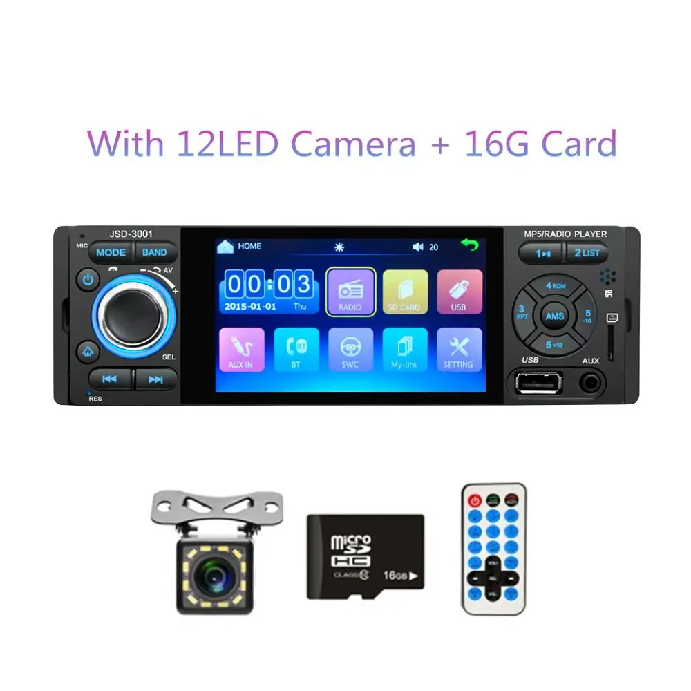 12LED camera 16GCard LTBFM " сенсорный экран автомобиля стерео Bluetooth автомобиля Радио 1 Din Зеркало Ссылка Авторадио аудио MP5 видео плеер USB/MP3/TF JSD3001 радио - Цвет: 12LED camera 16GCard