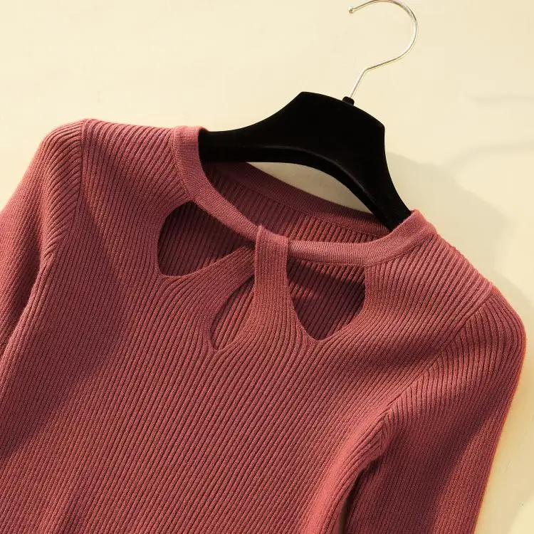 

ZITY Autumn Winter Basic Women Pullover Sweater Autumn Winter Knitted Ribbed Female Casual Jumper Warm Top Hollow Out Tops