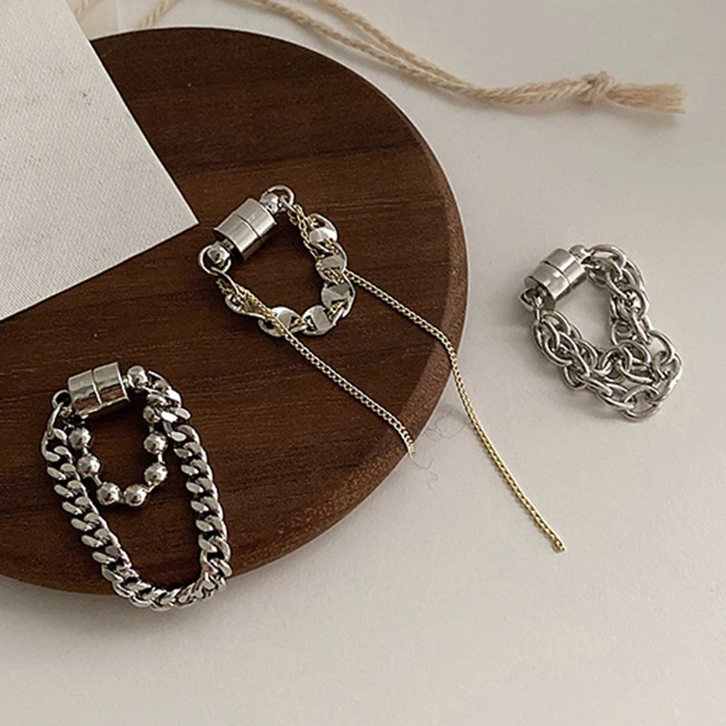 Kpop серебряные звенья цепи кисточки клипсы для ушей корейские магнитные каффы