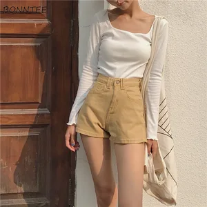 Шорты женские в стиле ретро с завышенной талией, простые универсальные Модные приталенные однотонные на молнии с карманами, лето