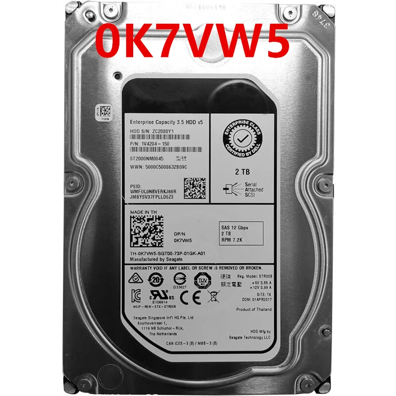 

Original New HDD For Dell 2TB 3.5" SAS 128MB 7200RPM For Internal HDD For Enterprise Class HDD For K7VW5 0K7VW5 ST2000NM0045