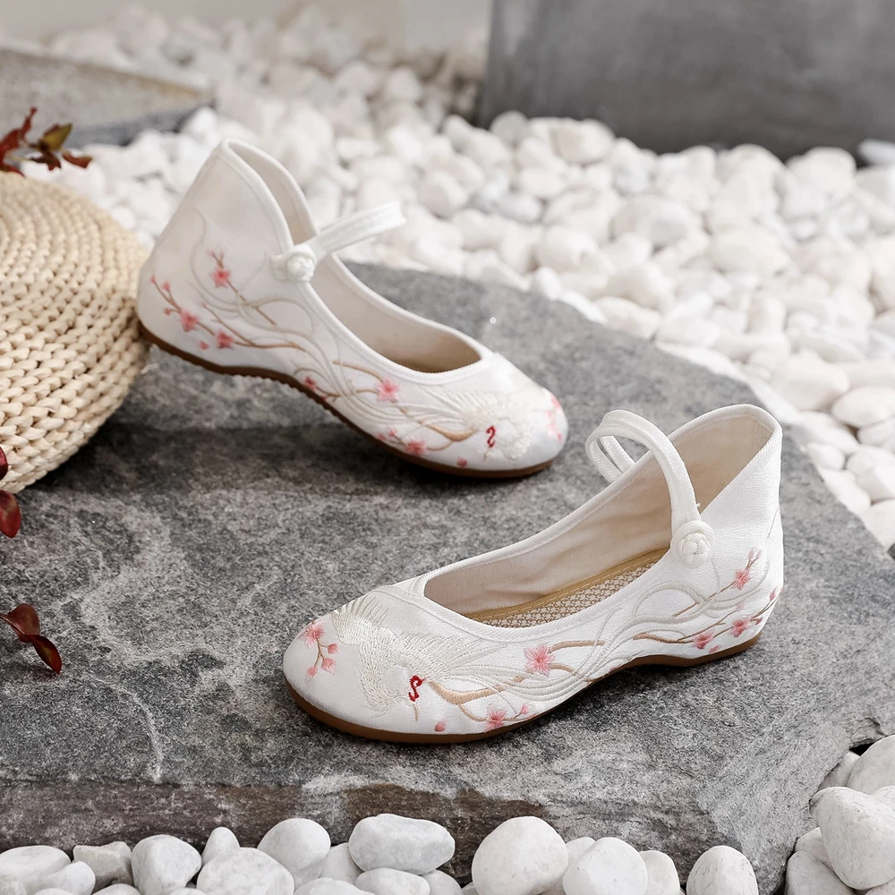 Женские балетки Veowalk из хлопчатобумажной ткани с вышивкой Феникс элегантные