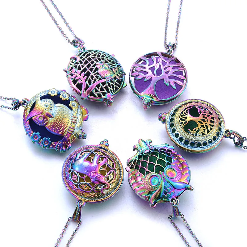 

5pcs color Aromatherapy Necklaces Retro Lockets Diffuser Aroma Necklaces Perfume Essential Oils Diffuser Pendant Necklace
