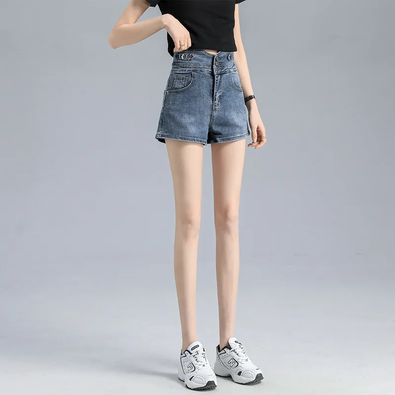 

Women Denim Shorts Summer Jeans Shorts High Waist Buttons Pocket Solid Slim Beach Women Shorts Pants