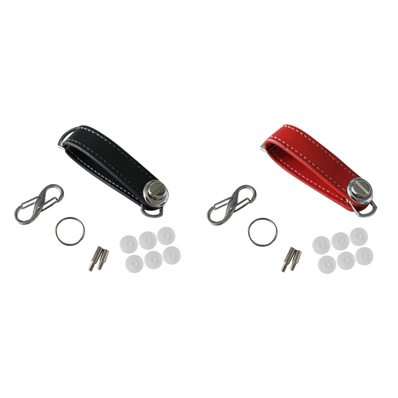 

2Pcs Car Key Pouch Bag Case Wallet Holder Chain Key Wallet Ring Pocket Key Organizer Smart Leather Keychain Black & Red