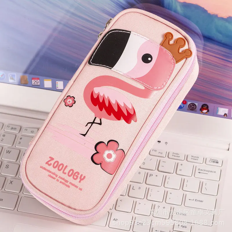 Kawaii Animal Unicorn Dinosaur Flamingo Pencil Case Zipper Large Capacity Pencil Box Portable Storage Bag School Supplies