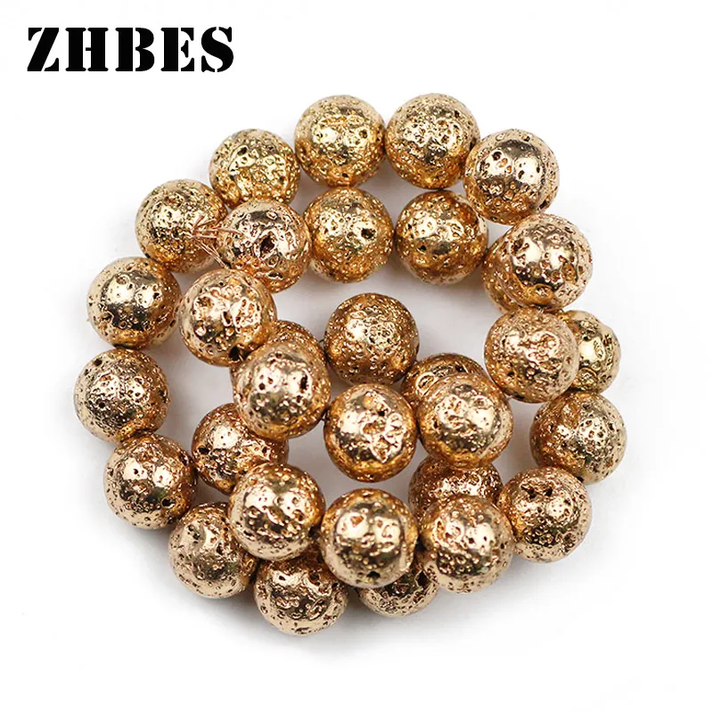 

Natural Stone 14 Gold Lava Beads Hematite 4/6/8/10/12MM Round Ore Loose Spacer Beads For Jewelry Bracelet Making DIY Accessories