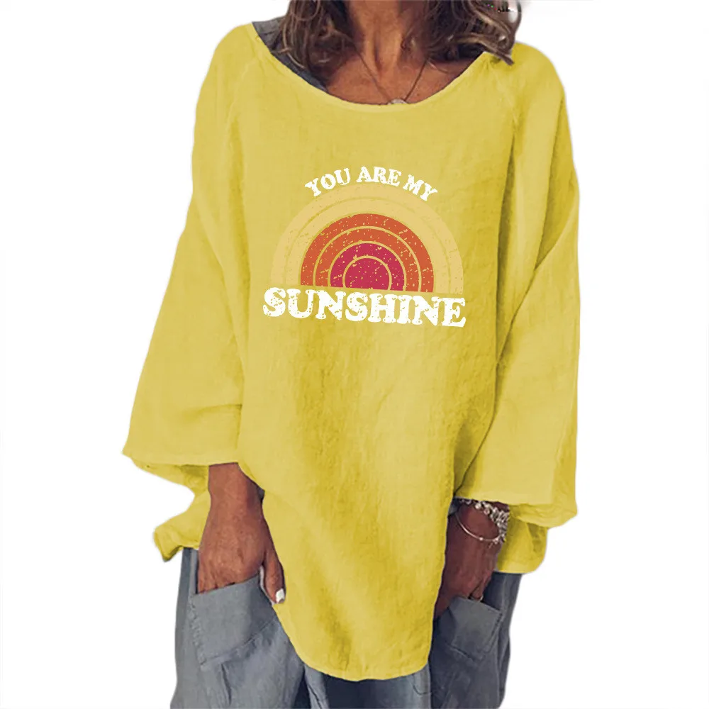 

Long Sleeve Hoodies Top Spring Autumn Casual Chic Print Round Neck Loose Solid Color Vintage Hot Style New Vacation Hoodies