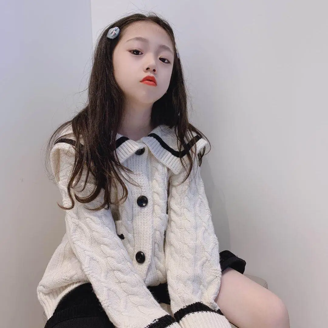 

Spring and Autumn Girl's Sweaters New Korean Kids Knitted Cardigan Children'sCoats Sold Single Breasted 2-13 Years Old Clothes