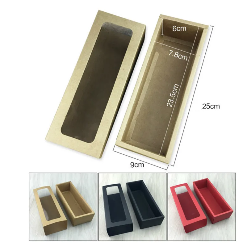 Коричневая крафт бумажная коробка с окном 5 шт. 25*9*5 см Подарочная Cajas De для печенья