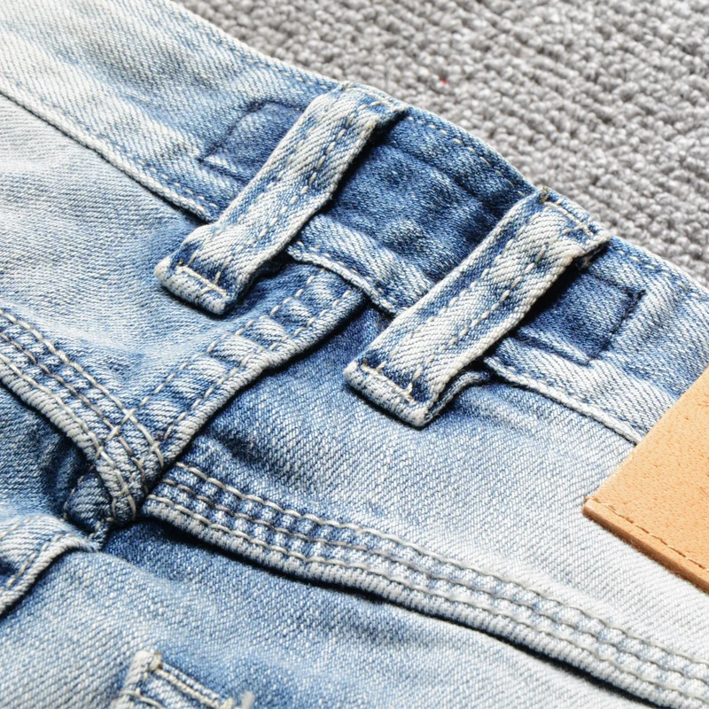 

Korean Style Fashion Men Jeans Retro Light Blue High Quality Elastic Slim Fit Ripped Denim Trousers Vintage Designer Long Pants
