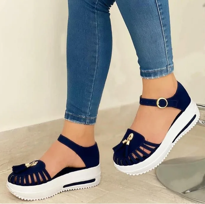 

2021 Women Sandals Wedges Shoes Summer Buckle Strap Solid Sandals Ladies Platform Sandalia Femme Cusual Shoes Sandalias 35-43