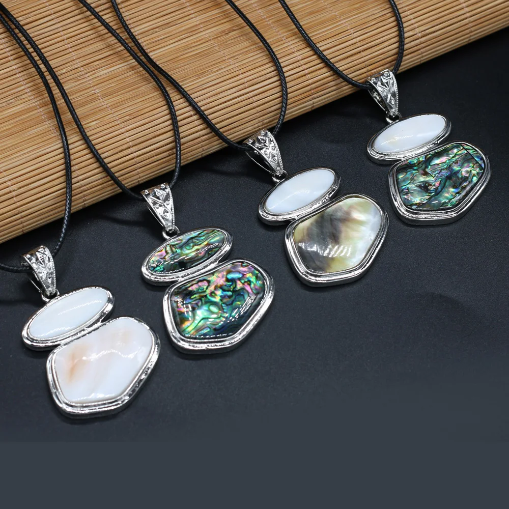 

Natural Shell White Abalone Shell Mother of Pearl Shell Wax Thread Necklace Pendants for Women Gift Size 45x55mm Length 55cm