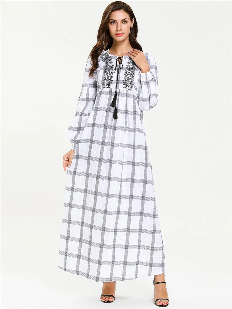 Особый дизайн женское платье в белую полоску Национальный халат Исламская